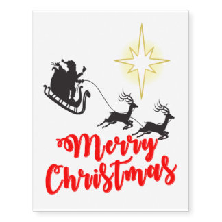 Santa sleigh with reindeer, Merry Christmas Temporary Tattoos