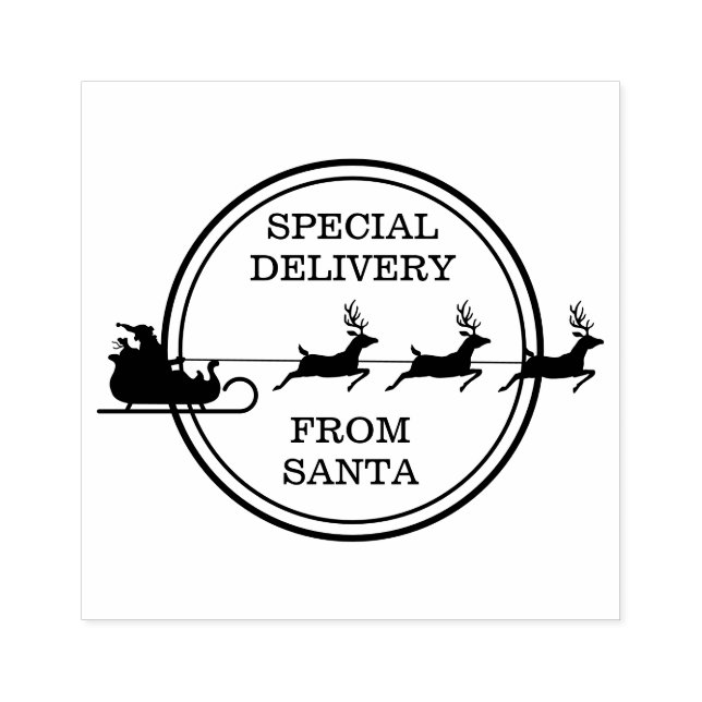 Santa Sleigh With Reindeer - Special Delivery Rubber Stamp (Imprint)