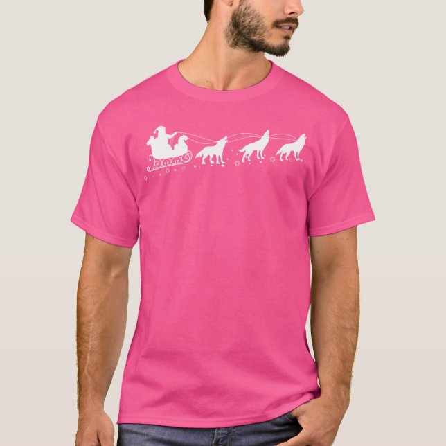 Santa Sleigh Wolves Christmas Wolf Lovers X-Mas T-Shirt (Front)