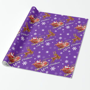 Santa & Sleigh Wrapping paper. Glossy purple Paper