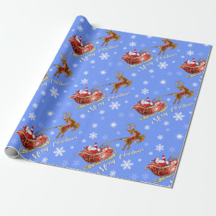 Santa & Sleigh Wrapping paper. Matt blue Paper