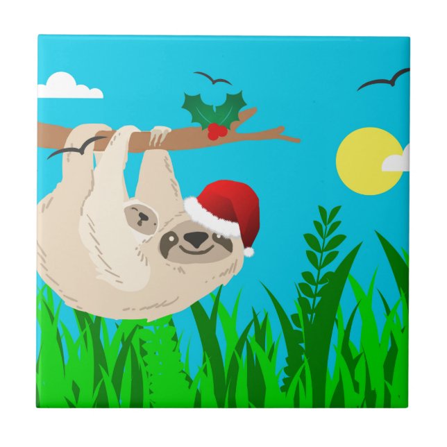santa sloth ceramic tile (Front)