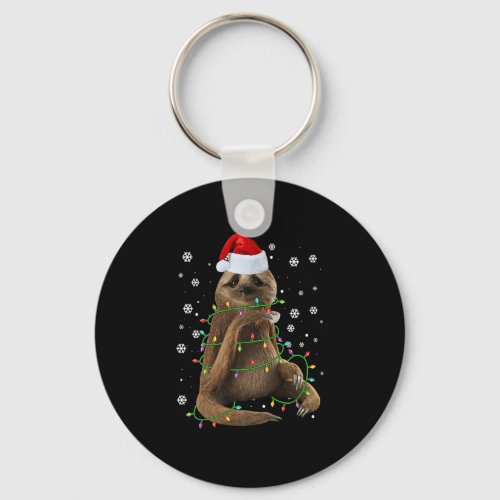 Santa Sloth Christmas Tree Light Pajama For Sloth  Keychain