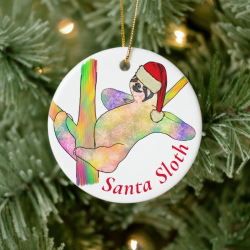 Santa Sloth colorful Ceramic Ornament