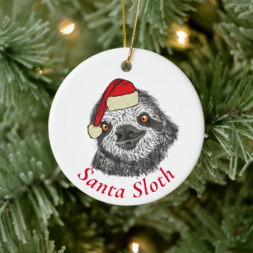 Santa Sloth Cute Funny Ceramic Ornament
