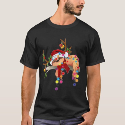 Santa sloth gorgeous reindeer Light Christmas Love T_Shirt