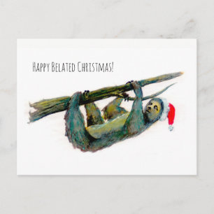 Santa Sloth: Happy Belated Christmas! Holiday Postcard