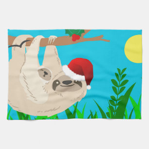 santa sloth kitchen towel