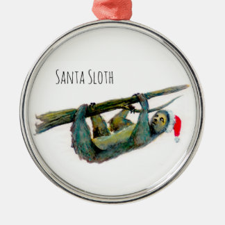 Santa Sloth Metal Ornament