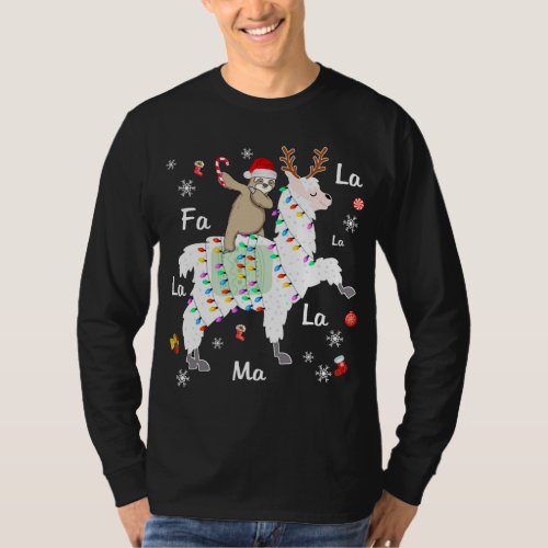 Santa Sloth Riding Llama Reindeer Christmas T_Shirt