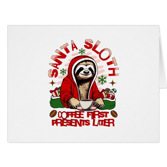 Santa sloth sipping coffee  cards (Front Horizontal)