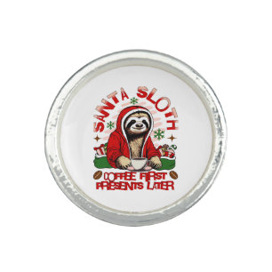 Santa sloth sipping coffee  ring