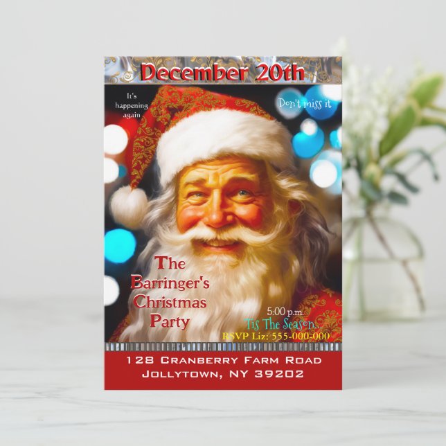 Santa Smiling Happy Festive Christmas Party Invitation (Standing Front)