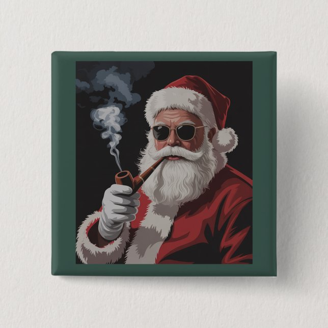 Santa Smoking Party Funny Christmas Holiday  Button (Front)