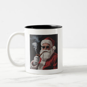 Santa Smoking Party Funny Christmas Holiday Two-Tone Coffee Mug