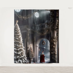 Santa Sneaking Away Christmas Magic Wall Art Tapestry