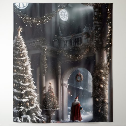 Santa Sneaking Away Christmas Magic Wall Art Tapestry