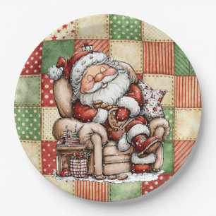 Santa Snoozing On Christmas Eve Paper Plates
