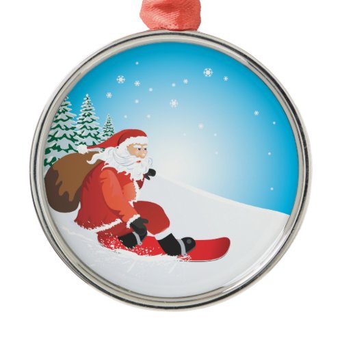 Santa Snowboard Premium Ornament