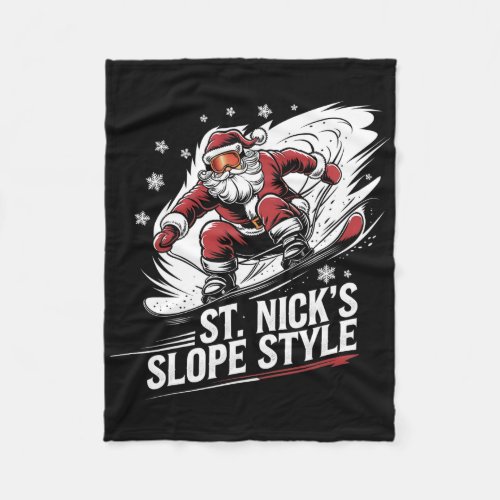 Santa Snowboarder Christmas Snowboarding St. Nick&#39; Fleece Blanket