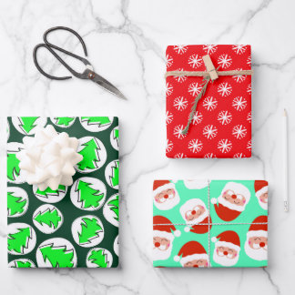 SANTA SNOWFLAKES AND TREES WRAPPING PAPER SHEETS