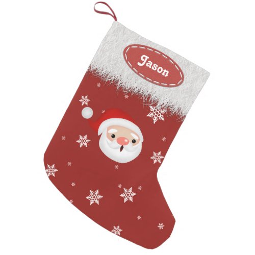 Santa Snowflakes and White Fur Christmas Stockings