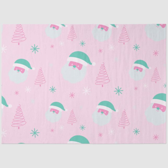 Santa Snowflakes Christmas Trees Pink Christmas Tissue Paper (Front)
