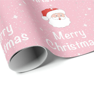 Santa & snowflakes on a pink background Christmas Wrapping Paper