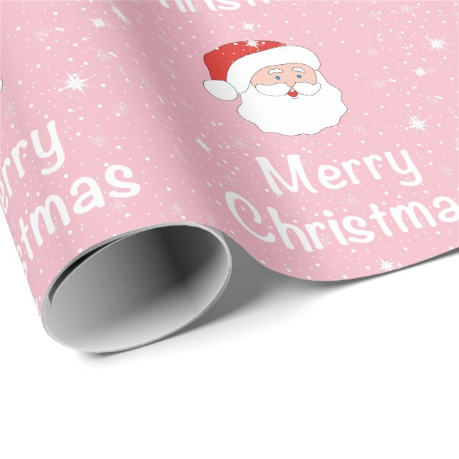 Santa & snowflakes on a pink background Christmas Wrapping Paper (Roll Corner)