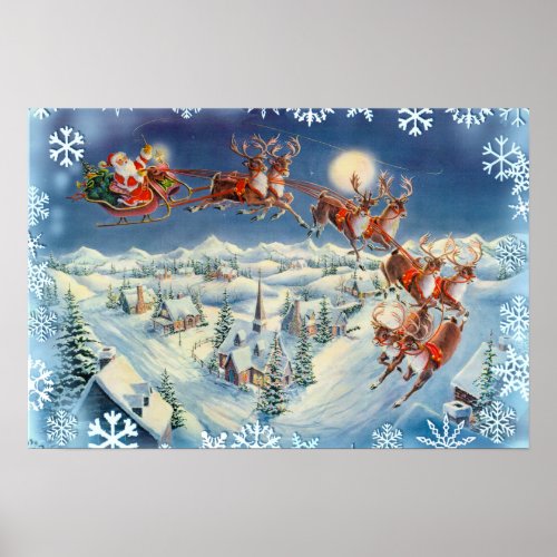 SANTA SNOWFLAKES  SLEIGH by SHARON SHARPE Poster