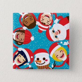 Santa Snowman And Children Holding Hands Pinback Button by Kakigori at Zazzle