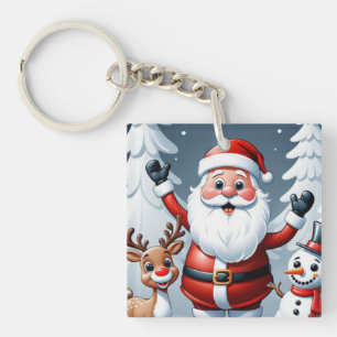 Santa, Snowman, and Ralph the Reindeer Holiday Keychain