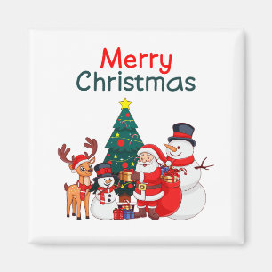Santa, Snowman And Reindeer Merry Christmas Magnet