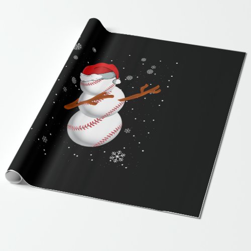 Santa Snowman Baseball Dabbing Heart Wrapping Paper