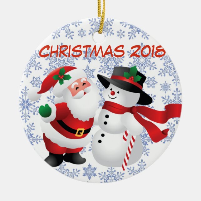 Santa/snowman Ceramic Ornament (Front)