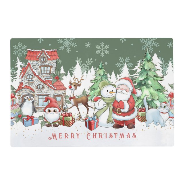 Santa Snowman Christmas Laminated Placemat (Front)