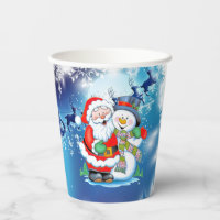 Christmas Blue & White Snowman Design Disposable Hot And Cold Beverage  Paper Cups