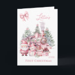 Santa Snowman Christmas Train Folded Greeting Card<br><div class="desc">Santa and Snowman delivering Christmas Presents by North Pole Express.</div>