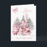 Santa Snowman Christmas Train Folded Greeting Card<br><div class="desc">Santa and Snowman delivering Christmas Presents by North Pole Express.</div>