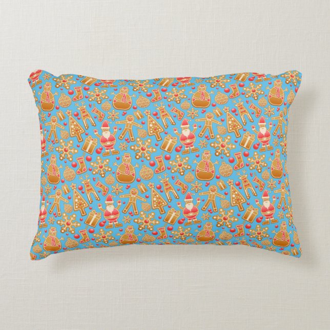 Santa & Snowman Gingerbread Christmas Cookies Accent Pillow (Front)
