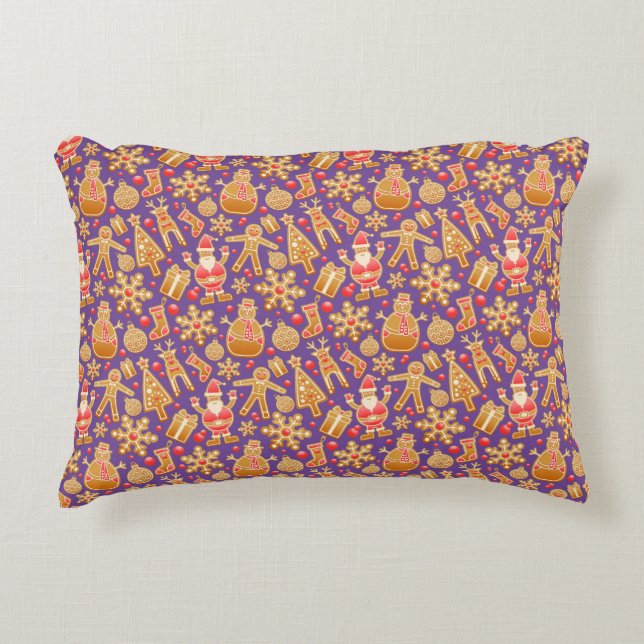 Santa & Snowman Gingerbread Christmas Cookies Accent Pillow (Front)