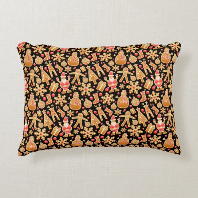 Santa & Snowman Gingerbread Christmas Cookies Accent Pillow (Front)