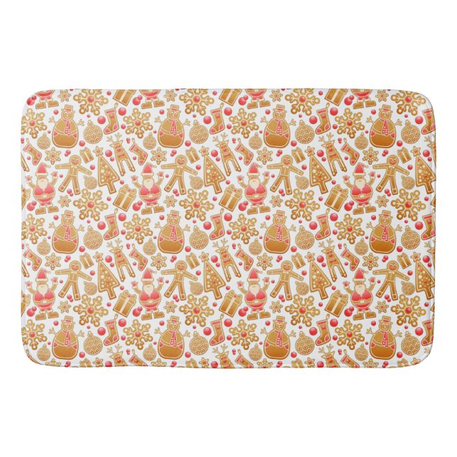 Santa & Snowman Gingerbread Christmas Cookies Bath Mat (Front)