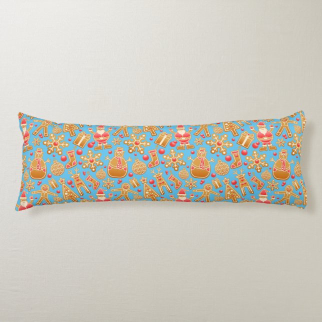 Santa & Snowman Gingerbread Christmas Cookies Body Pillow (Front)