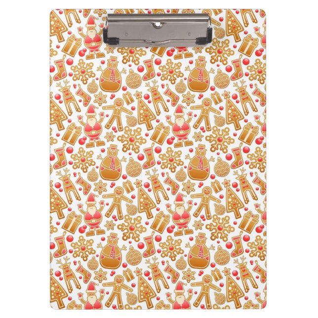Santa & Snowman Gingerbread Christmas Cookies Clipboard (Front)