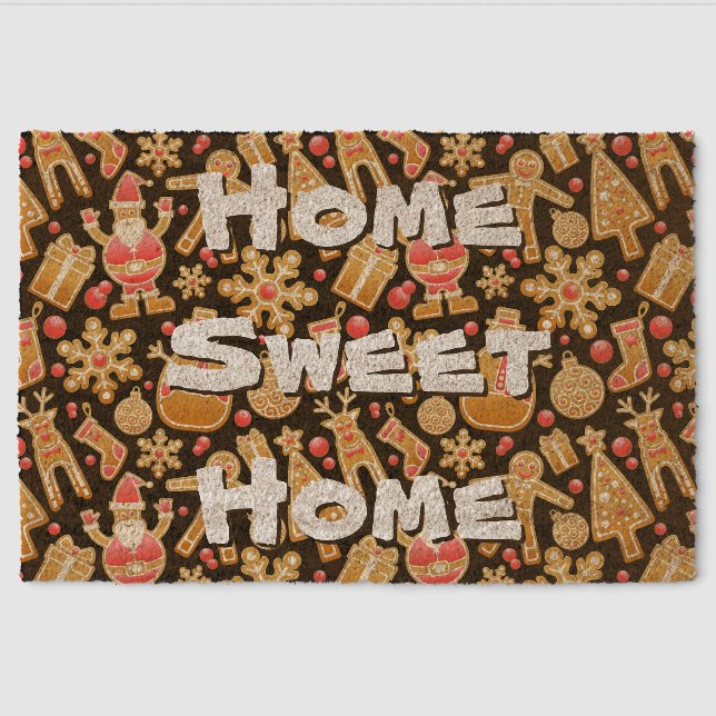 Santa & Snowman Gingerbread Christmas Cookies Fiber Doormat (Front)