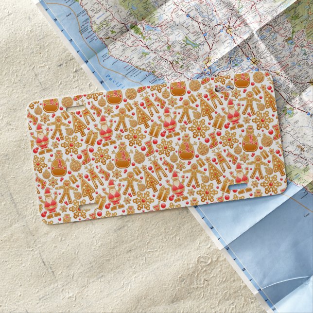 Santa & Snowman Gingerbread Christmas Cookies License Plate (In Situ)