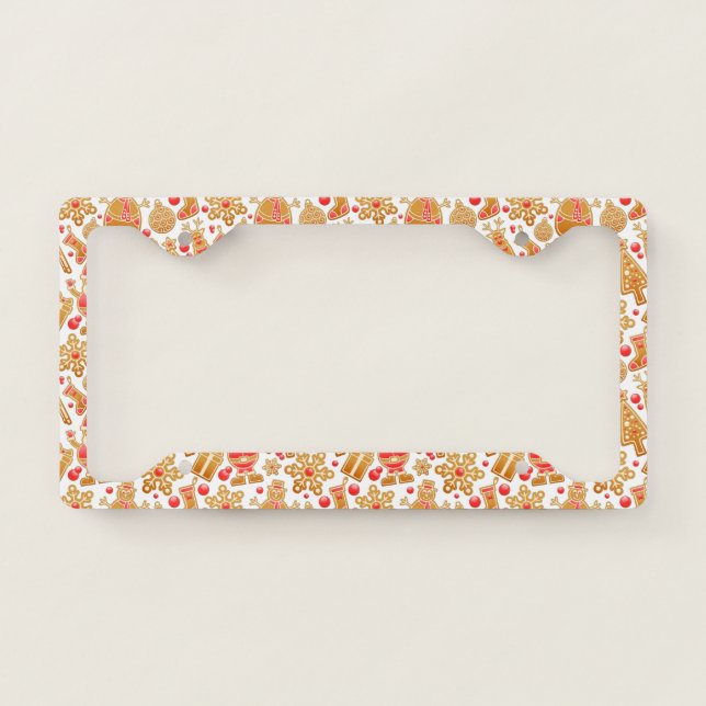 Santa & Snowman Gingerbread Christmas Cookies License Plate Frame (Front)