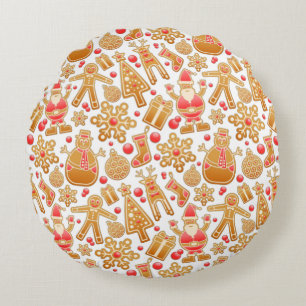 Santa & Snowman Gingerbread Christmas Cookies Round Pillow