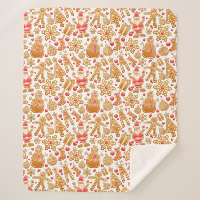 Santa & Snowman Gingerbread Christmas Cookies Sherpa Blanket (Front)